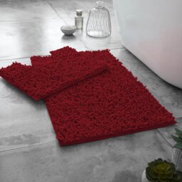 Modern 2 Piece Bathroom Rug Set Microfiber Chenille Bath Mat & Pedestal Mat Super Soft Non Slip Absorbent Washable