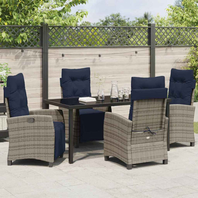 Garden Dining Set With Cushion Grey Poly Rattan Outdoor Furniture Patio
