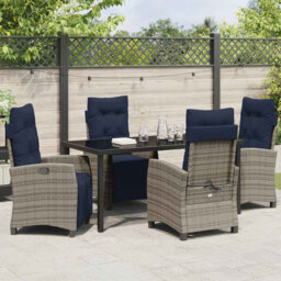 Garden Dining Set With Cushion Grey Poly Rattan Outdoor Furniture Patio