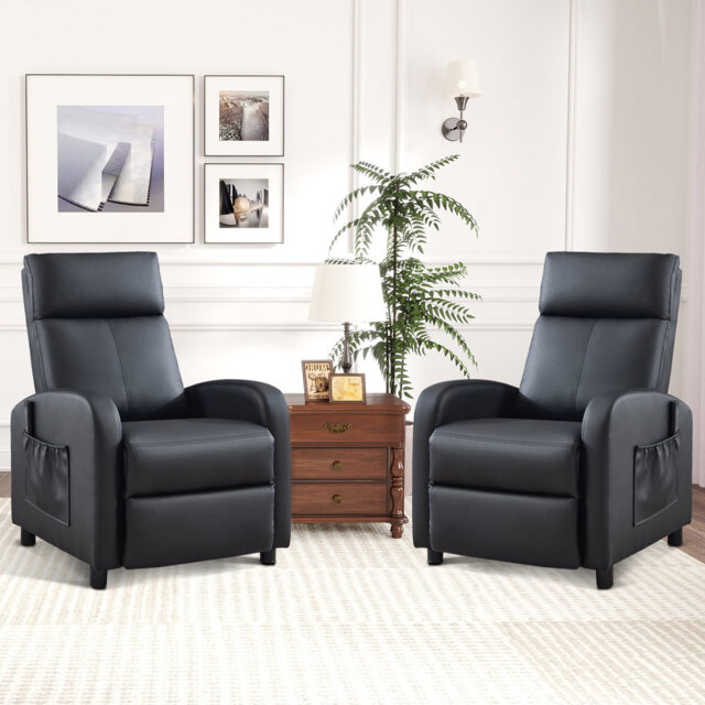 65cm Wide Modern and Soft Breathable Vegan Leather Compact Massage Recliner with Remote Control and Pocket (Set of 2)