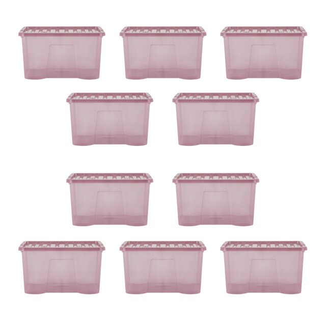 Wham Crystal 60L Plastic Storage Box Pack of 10 Tint Dusky Orchid