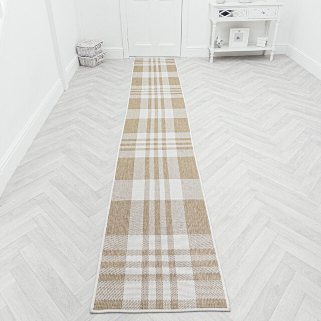 Chequered Brown Indoor/Outdoor Hallway Runner Rug – Durable, Reversible & Hardwearing Carpet for Home or Garden