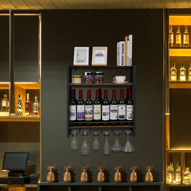 Wall Mounted Wine Bottle & Glass Rack