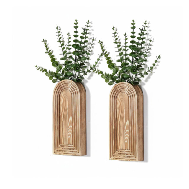 2 Pack Modern Wood Wall Vases Farmhouse & Boho Decor