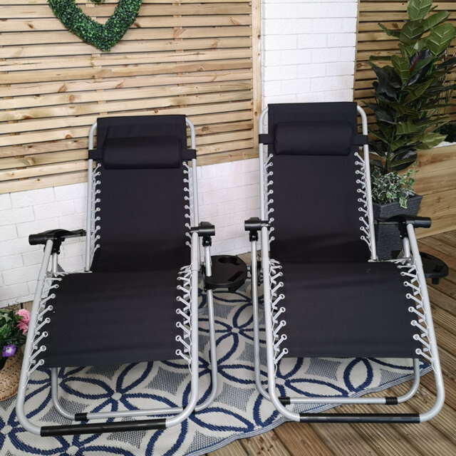 Caymus Multi Position Garden Zero Gravity Relaxer Chair Sun Lounger in Black & Silver