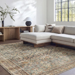 Galey Alix x Livabliss Collins Avenue III-Vintage Green Brown Beige Traditional Vintage Boho Fringe Living Dining Bedroom Rug