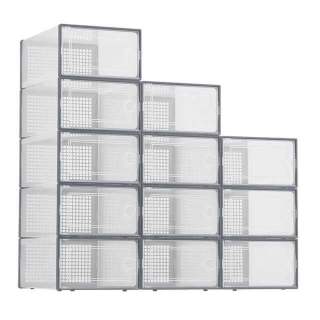 12-Pack Extra Large Clear Plastic Shoe Storage Boxes with Lids - Stackable Sneaker Organiser Bins, Space-Saving Home Organisation