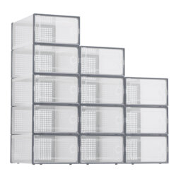 12-Pack Extra Large Clear Plastic Shoe Storage Boxes with Lids - Stackable Sneaker Organiser Bins, Space-Saving Home Organisation