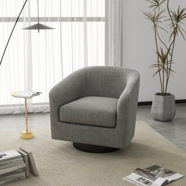 Upholstered Cotton Swivel Barrel Chair