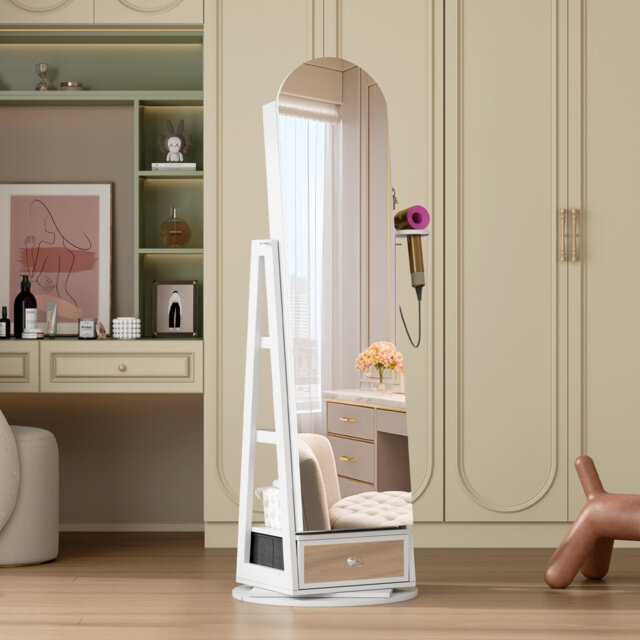 Glass Jewellery Cabinet with Mirror Jewelry Armoire