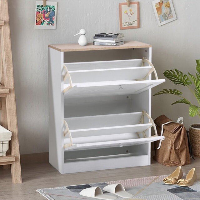 Livingandhome Wooden 2 Drawer Flip Down Shoe Cabinet