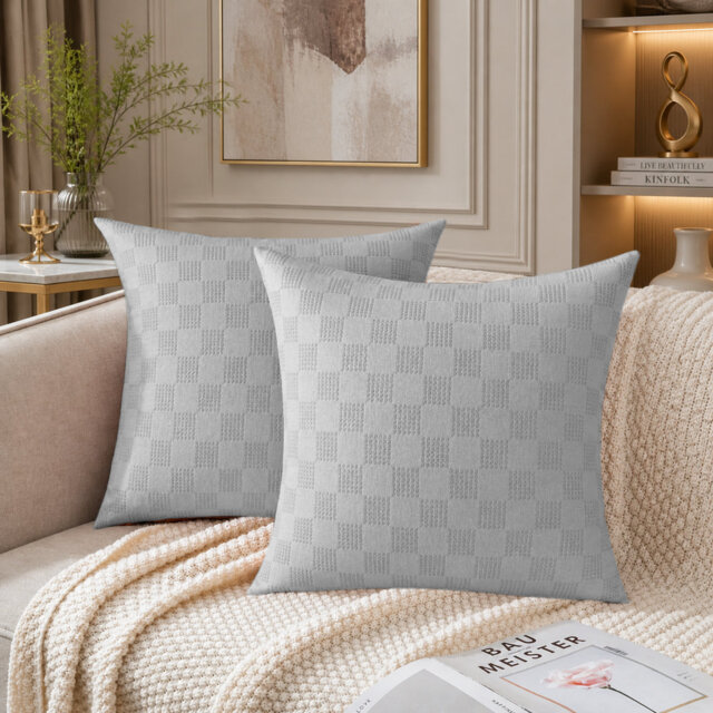 Check Pattern Velvet Cushion Covers Set of 2 – Soft Textured Scatter Pillow Covers for Sofa, Bed & Living Room