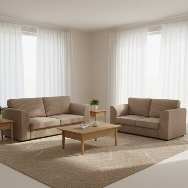 Soft Fabric Jumbo Cord 3 and 2 Seater Upholstered High Back Cushion Living Room Sets
