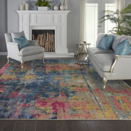 Ojas Machine Woven Blue/Yellow/Pink Rug