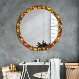 Huldar Round Glass Framed Wall Mounted Accent Mirror in Multicolour