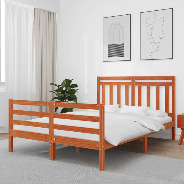 Vidaxl Bed Frame With Headboard 2 Pcs Wax Brown 160 X 200 Cm
