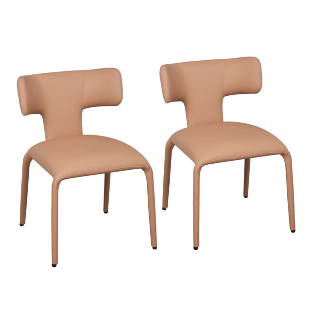 Dining Chair Set of  2, Upholstered Kitchen Chair with Backrest and Soft Cushion, Metal Frame Covered in Faux Leather, Suitable for Kitchen, Living Ro