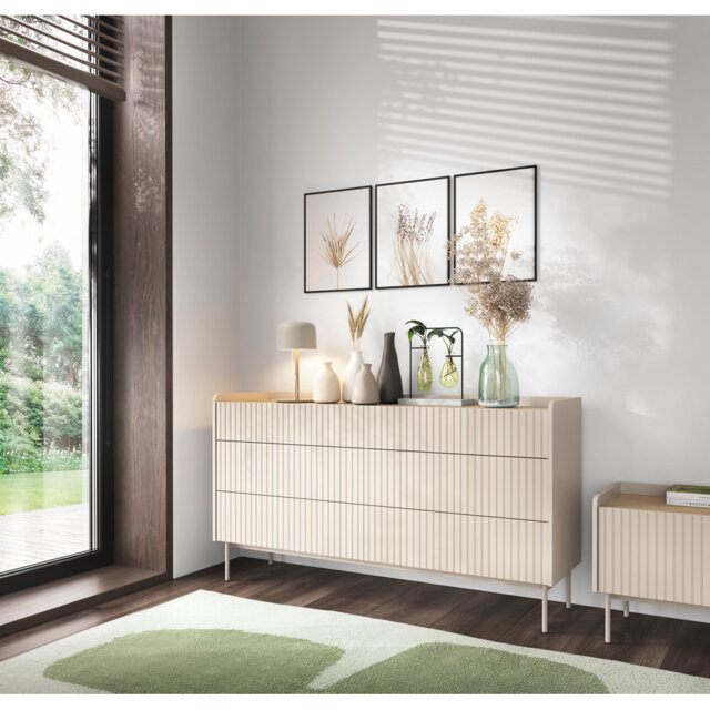 Chest of Drawers with Six Drawers, 153 cm, Gray-Beige