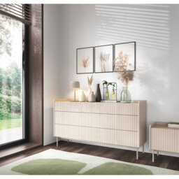 Chest of Drawers with Six Drawers, 153 cm, Gray-Beige