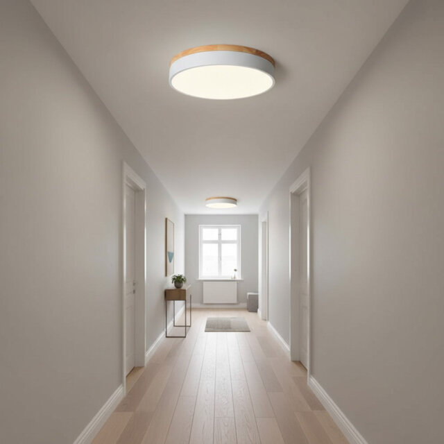 Dimmable Wood LED Flush Mount Ceiling Light 5CCT 2700K-6000K Modern Round Ceiling Light Minimalist White Ceiling Lamp