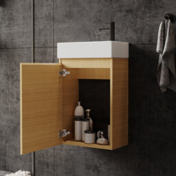 Bathroom Vanity Unit – 39W x 22D x 68H cm Wall-Mounted Sink Cabinet with Soft-Close Door & Hidden Handle, Compact Cloakroom Storage with Ceramic Basin