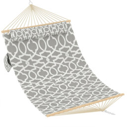 Double Quilted Fabric Hammock with Spreader Bar & Detachable Pillow – 350 cm Two-Person Outdoor Swing Bed, 450 lbs Capacity for Patio, Backyard, Pools