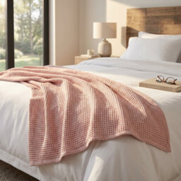 100% Cotton Waffle Throw Blanket, 330GSM Lightweight Breathable Sofa Blanket for Room Decor