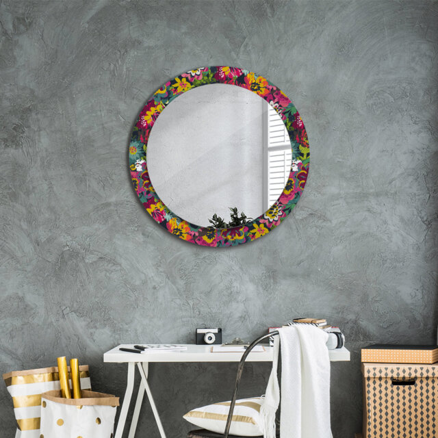 Huldar Round Glass Framed Wall Mounted Accent Mirror in Green/Pink