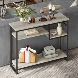 100cm Geometric Art Console Tables for Entryway, Skinny Entry Table with 4 Tier Storage Shelves