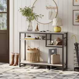 100cm Geometric Art Console Tables for Entryway, Skinny Entry Table with 4 Tier Storage Shelves