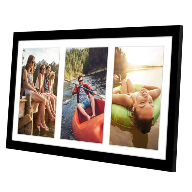 "Black 5""x7"" Triple Collage Picture Frame - Shatter-Resistant Glass, Converts to 8""x16"", Tabletop & Wall Mount, Signature Collection"