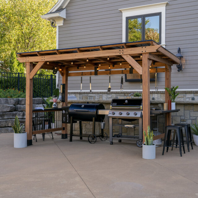 Backyard Discovery XL Saxony Cedar Wood Outdoor BBQ/Grill Gazebo 3.7m x 1.9m (12ft x 6ft)