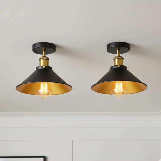 Black Inner White Pack Of 2 E27 Flush Fitting Ceiling Light With 22Cm Lampshade Easy Fit Metal Semi Flush Mount Lighting For Kitchen Hallway Living