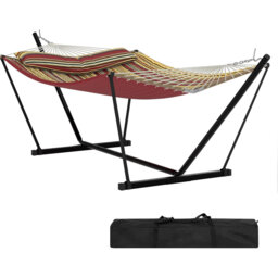 Double Hammock with Stand, 204KG Capacity Heavy Duty Hammock with Quilted Net, Detachable Pillow & Storage Bag, Portable for Patio, Pool, Garden and C