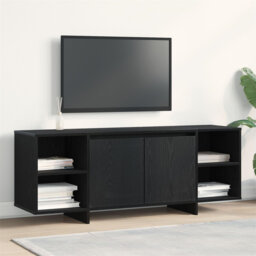 Tv Cabinet - Black Oak Engineered Wood 135X35 Cm With Shelves & Hinged Doors