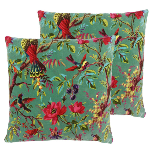 Floral Cotton Velvet Filled Cushion Twin Pack