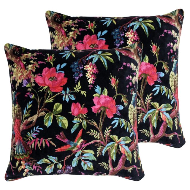 Floral Cotton Velvet Filled Cushion Twin Pack