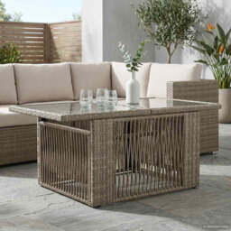 vidaXL Garden Table PE Rattan and Glass Outdoor Balcony Patio Furniture Dining