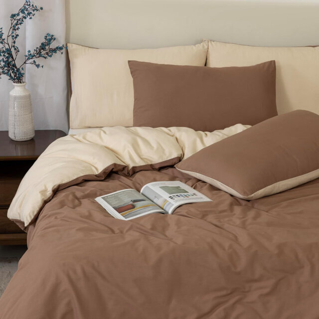 Reversible 100% Cotton Duvet Cover Set, Luxury Cotton Duvet Cover with Pillowcases, Soft & Breathable