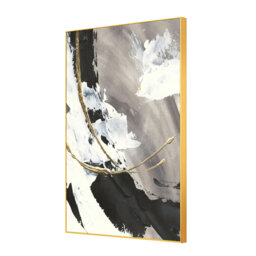 Black & Gold Abstract Wall Art 50x100cm – Monochrome Statement Artwork with Gold Aluminium Frame