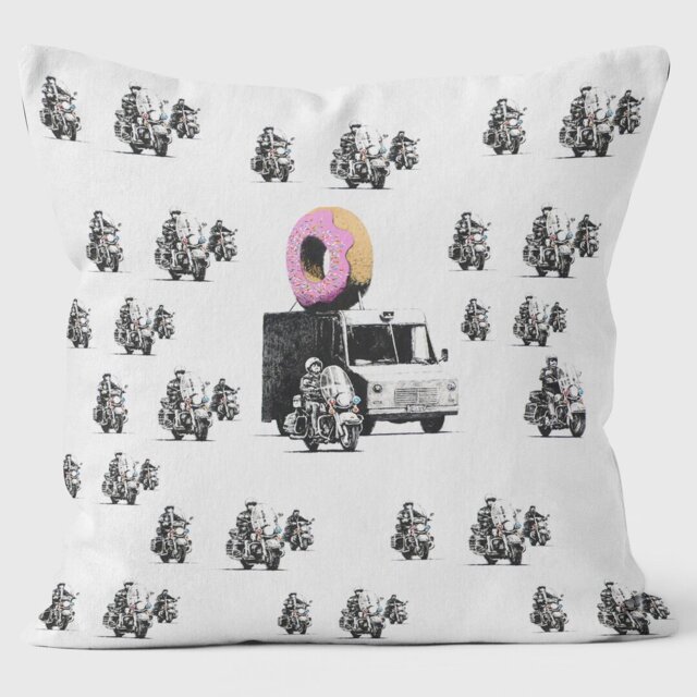 Donut Patrol Banksy Inspired - Graffiti Art Cushion