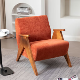 Kyajah Chenille Upholstered Accent Armchair with Solid Wood Arms and Legs
