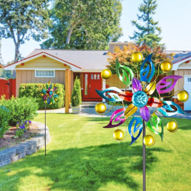 "2 Packs Wind Spinners Colorful Pinwheel Metal Wind Sculpture Outdoor Yard Art(11"" Dia * 37.8"" H)"