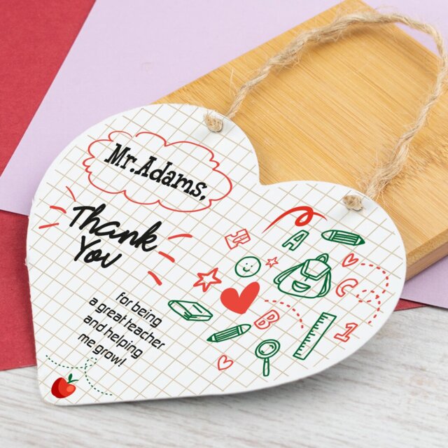 Personalised Wooden Heart Plaquehero Teacher Wall DÃ©cor