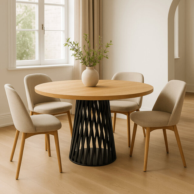 Amberley Round Solid Oak Dining Table Lattice Base