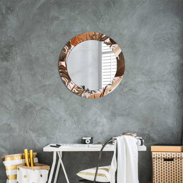 Huldar Round Glass Framed Wall Mounted Accent Mirror in Brown/White