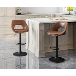 Wahson Bar Stools Set of 2 in PU Leather Modern Chic Swivel Counter Chairs with Hollow Backrest for Home Bar Kitchen, Brown