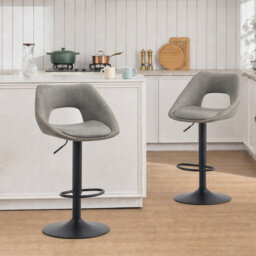 Upholstered PU Leather Bar Stools Modern Swivel Counter Stool with Hollow Backrest for Home Bar Kitchen