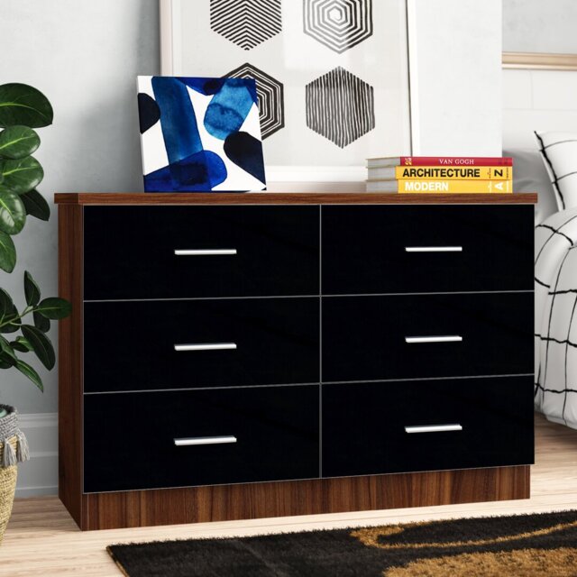 Eva High Gloss 6 Drawer Chest of Drawers - H: 75cm x D: 40cm x W: 112cm
