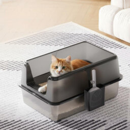 Stainless Steel Cat Litter Box, High Sides Double Splash Guard, Side Entry Design, Non-Stick Odor Resistant Litter Pan with Scoop & Holder for Kittens
